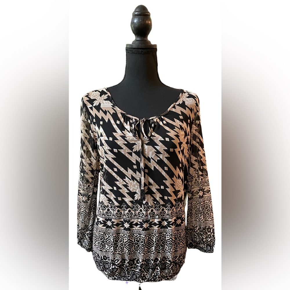 Inc International Concepts: Boho Brown and Black Top with Beaded Tassels